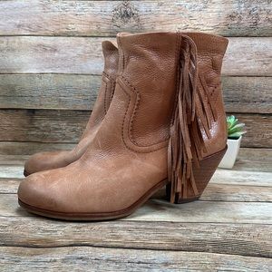 Sam Edelman Western/Boho Fringed Ankle boots in Cognac Leather Size 7.5